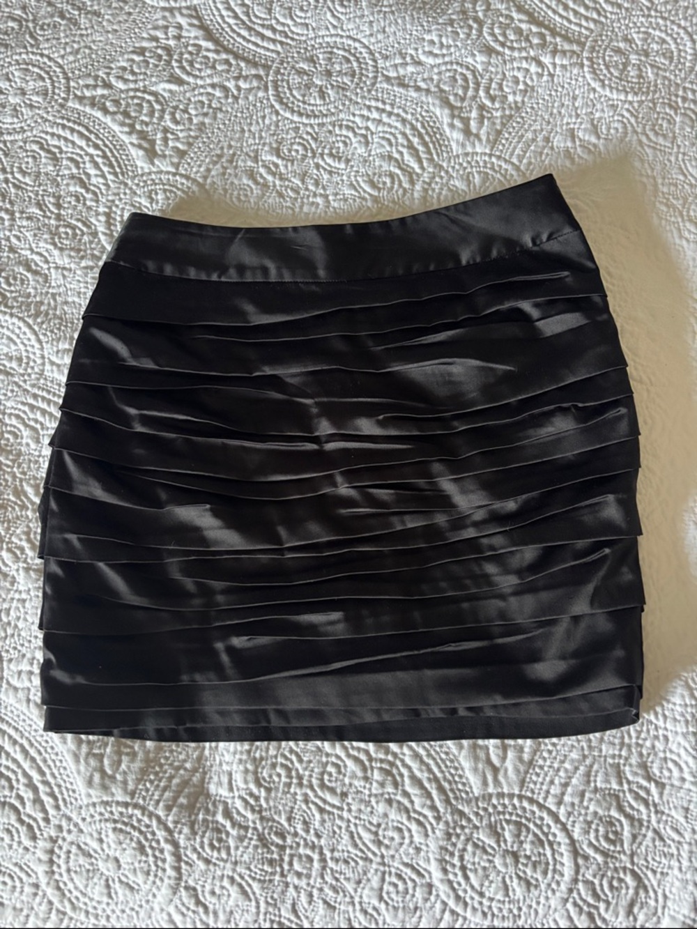 Express Black Satin Tiered Mini Skirt